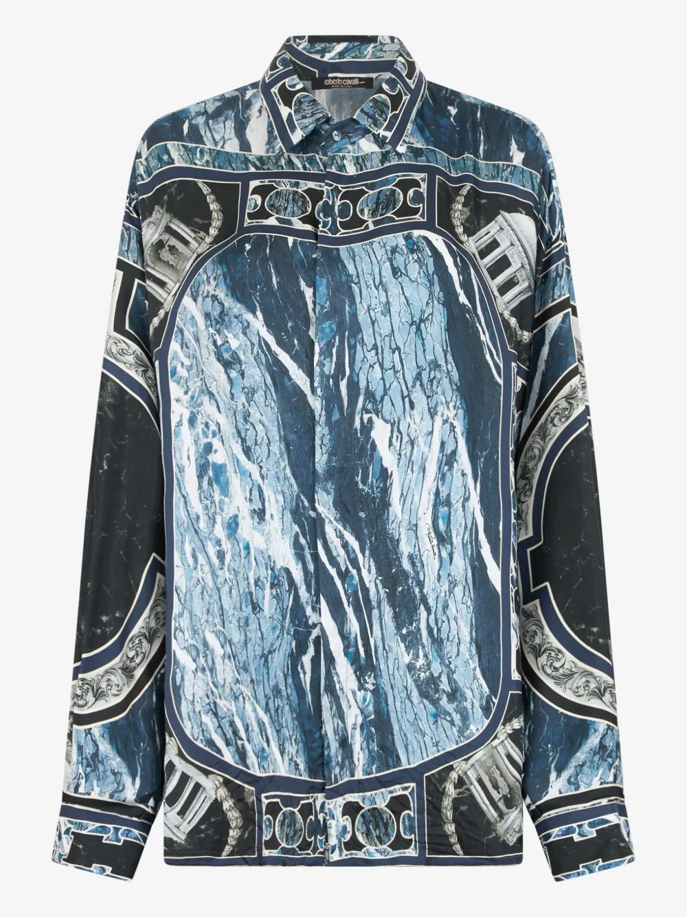 Roberto Cavalli Marble-print Shirt In Blue