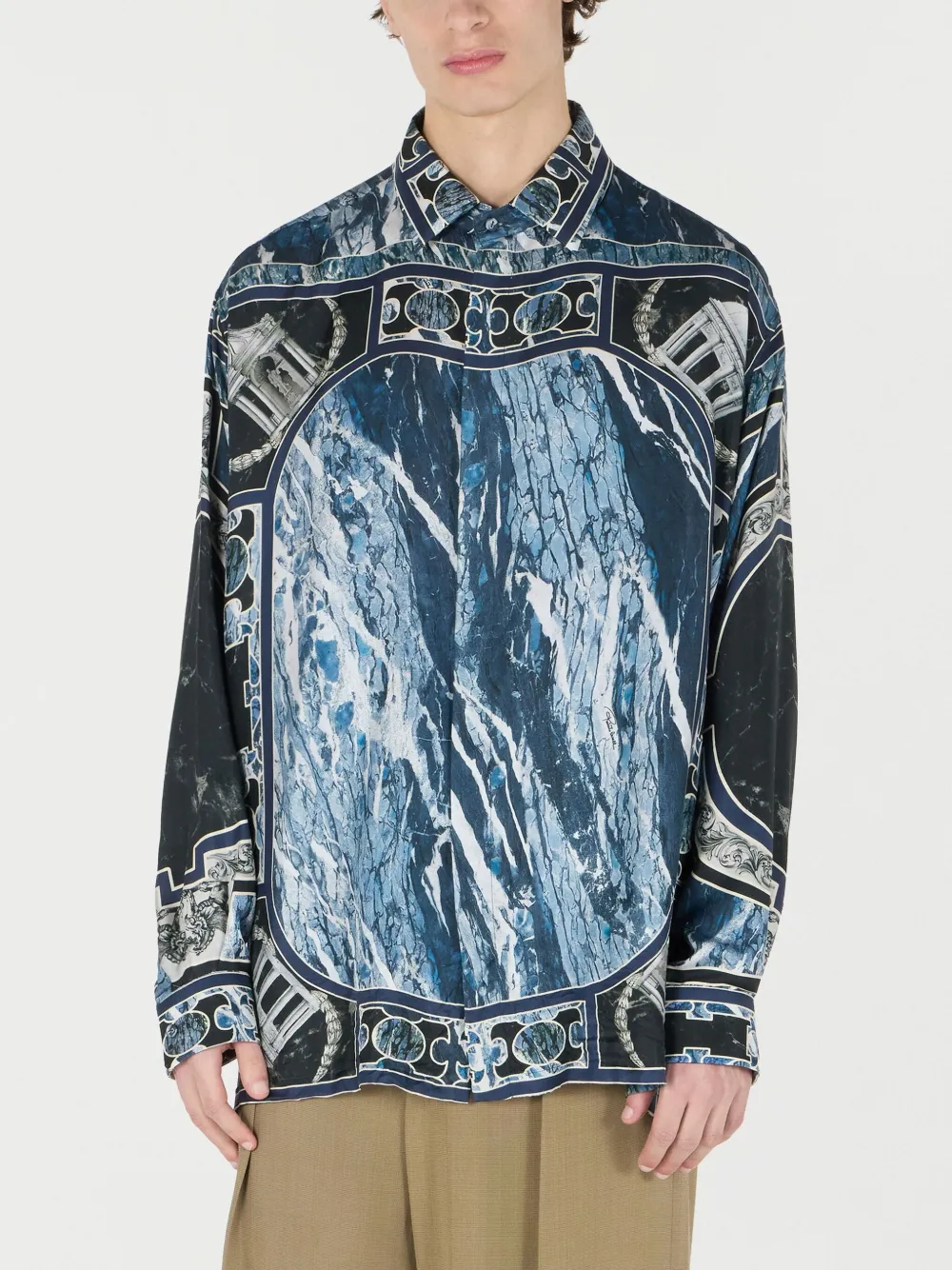 Roberto Cavalli Overhemd met marmerprint Blauw