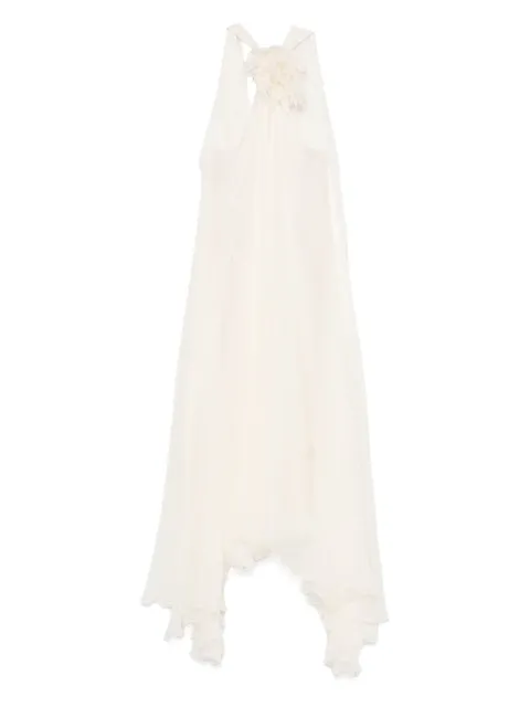 Blumarine floral-appliqué silk maxi dress