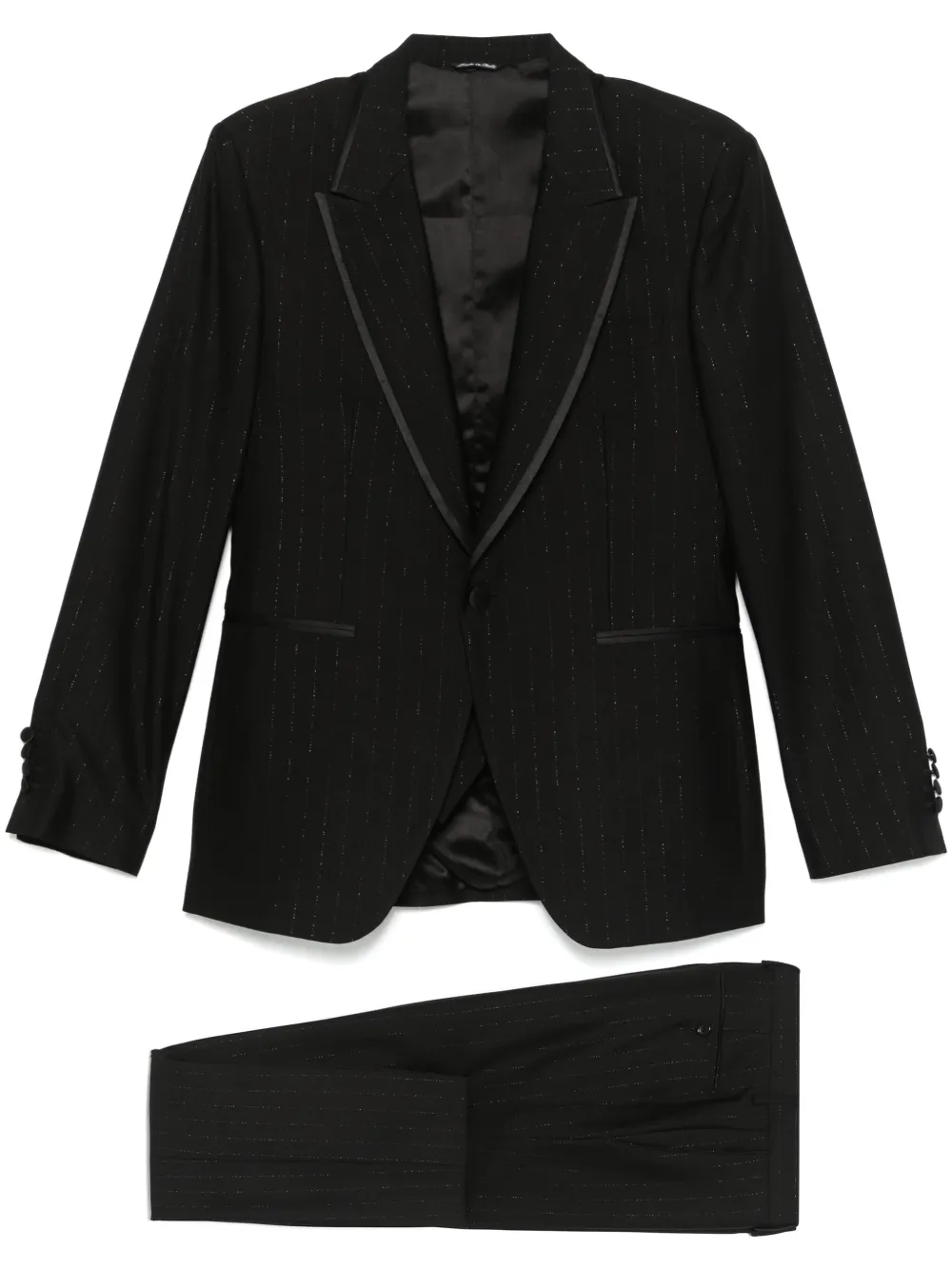 pinstriped three-piece suit