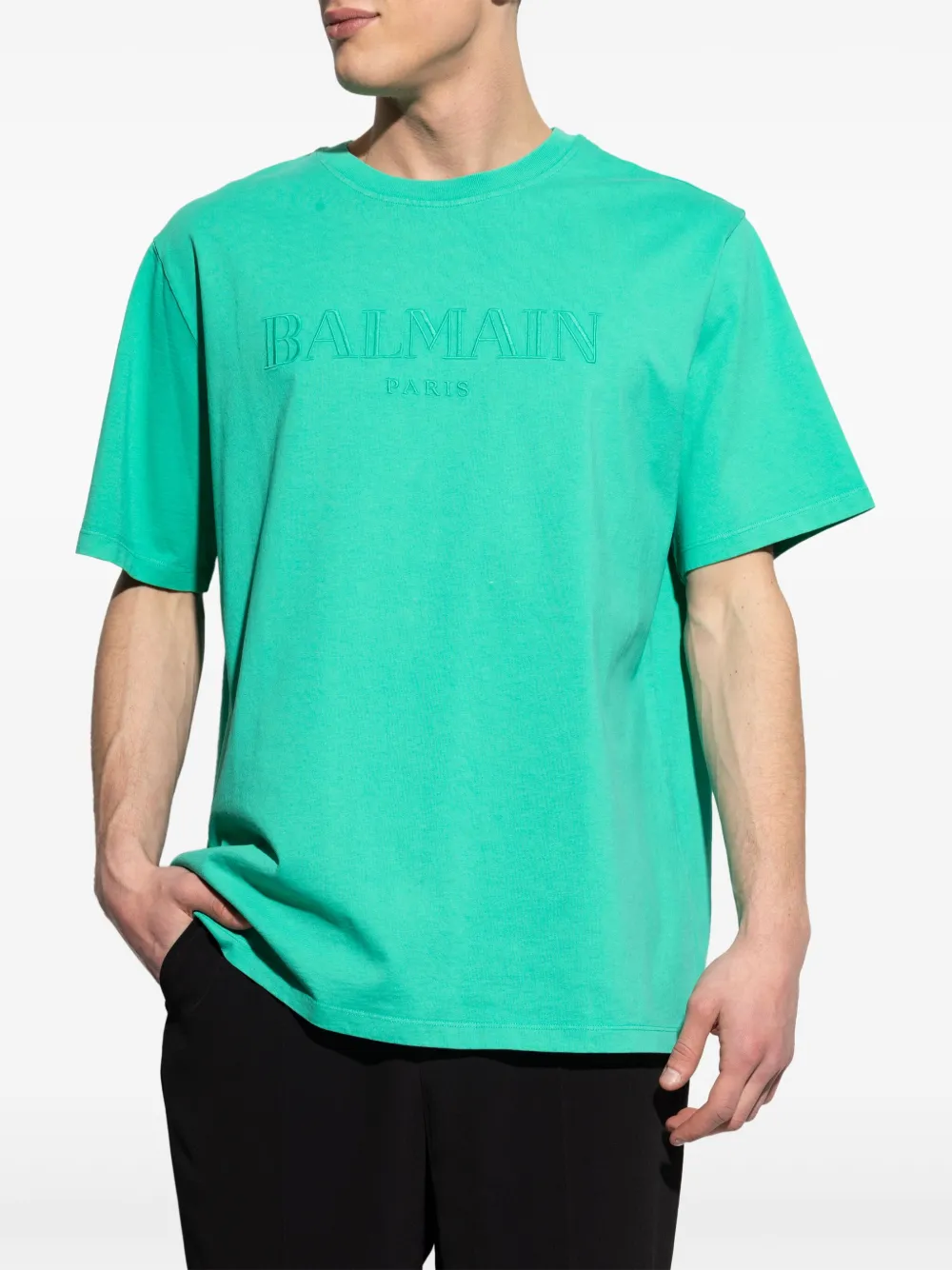 Balmain T-shirt met logo-reliëf Groen
