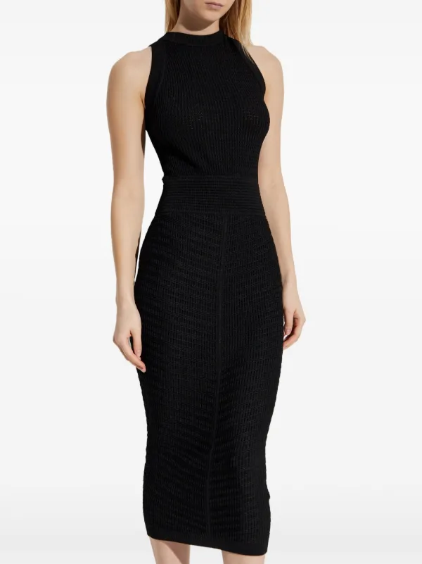 Balmain Ribbed Bodycon Midi Dress | Black | FARFETCH ID