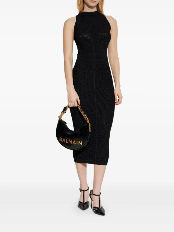 Balmain Ribbed Bodycon Midi Dress - Black