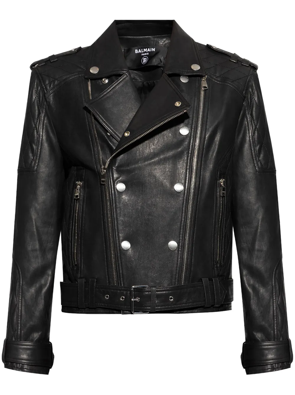 Balmain Leren bikerjack met dubbele rij knopen Zwart