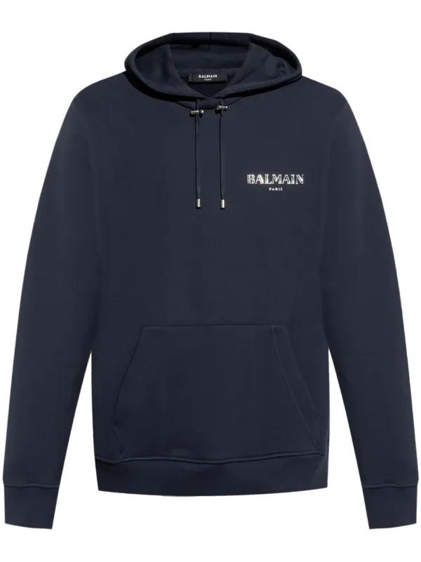 希少【BALMAIN】バルマン ドローストリングフードパーカー Balmain ドローストリング パーカー | ブルー | FARFETCH JP