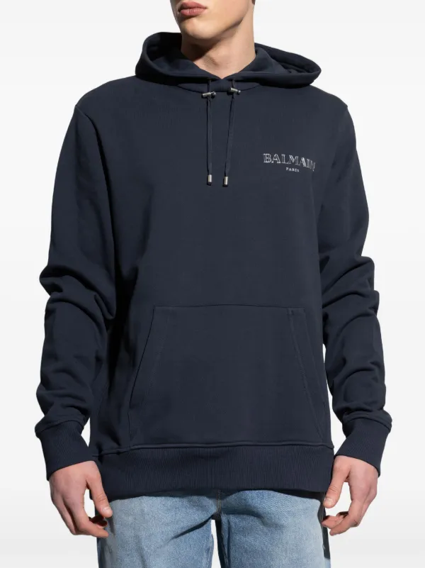 希少【BALMAIN】バルマン ドローストリングフードパーカー Balmain ドローストリング パーカー | ブルー | FARFETCH JP