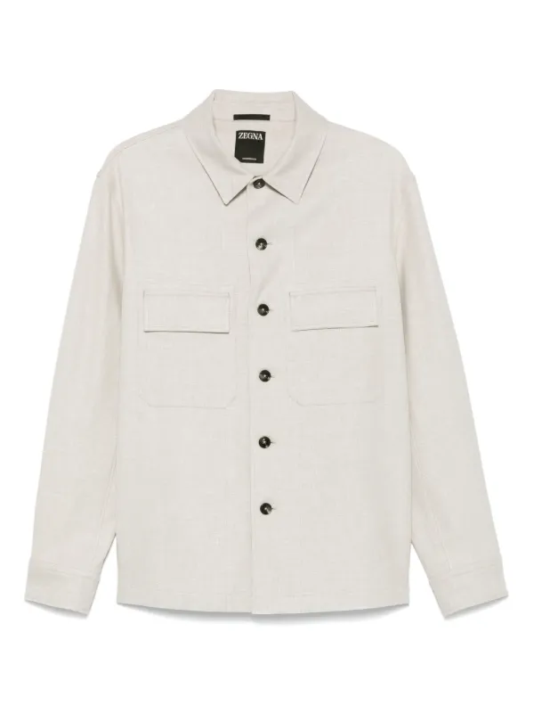 Zegna Cut-away-collar Shirt in Neutrals