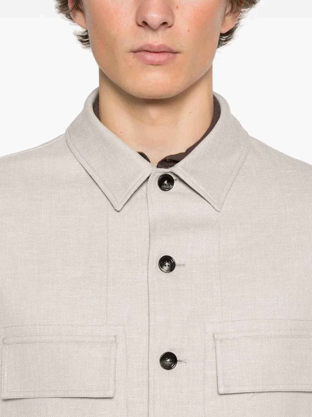 Shop Zegna Cut-away-collar Shirt In Neutrals