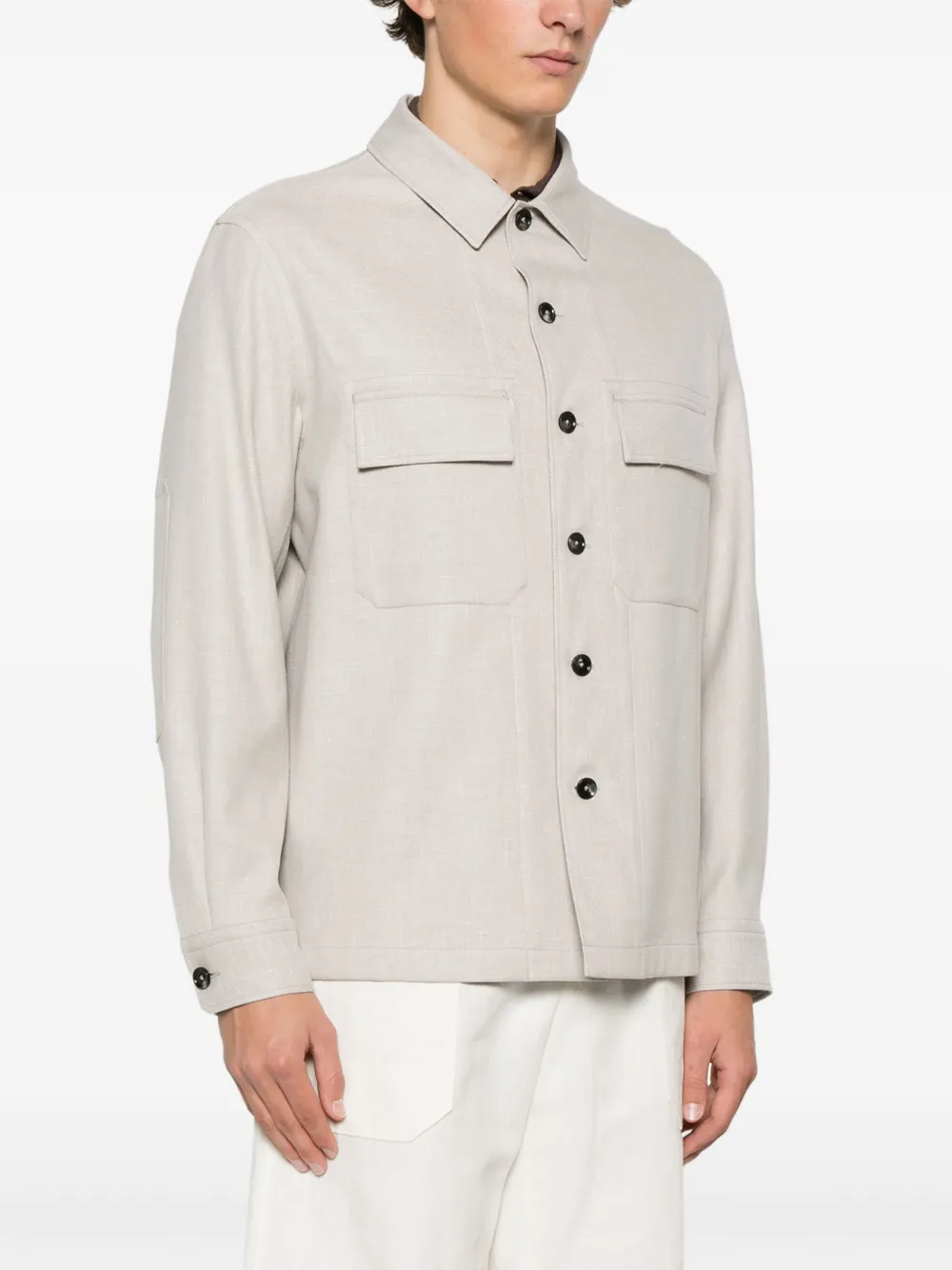 Shop Zegna Cut-away-collar Shirt In Neutrals