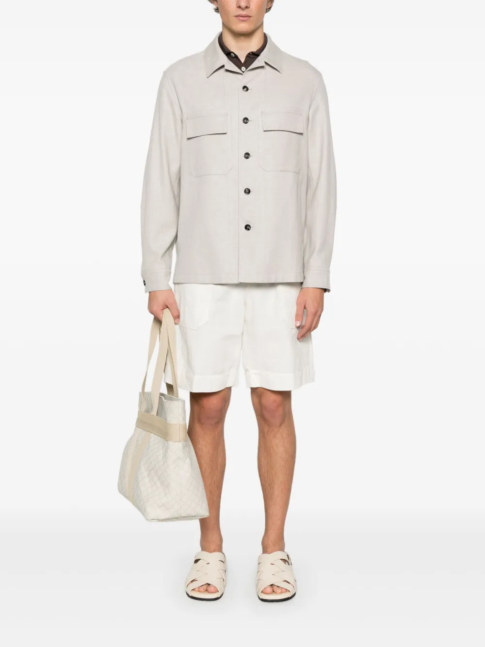 Zegna Overhemd met uitgesneden kraag - Beige