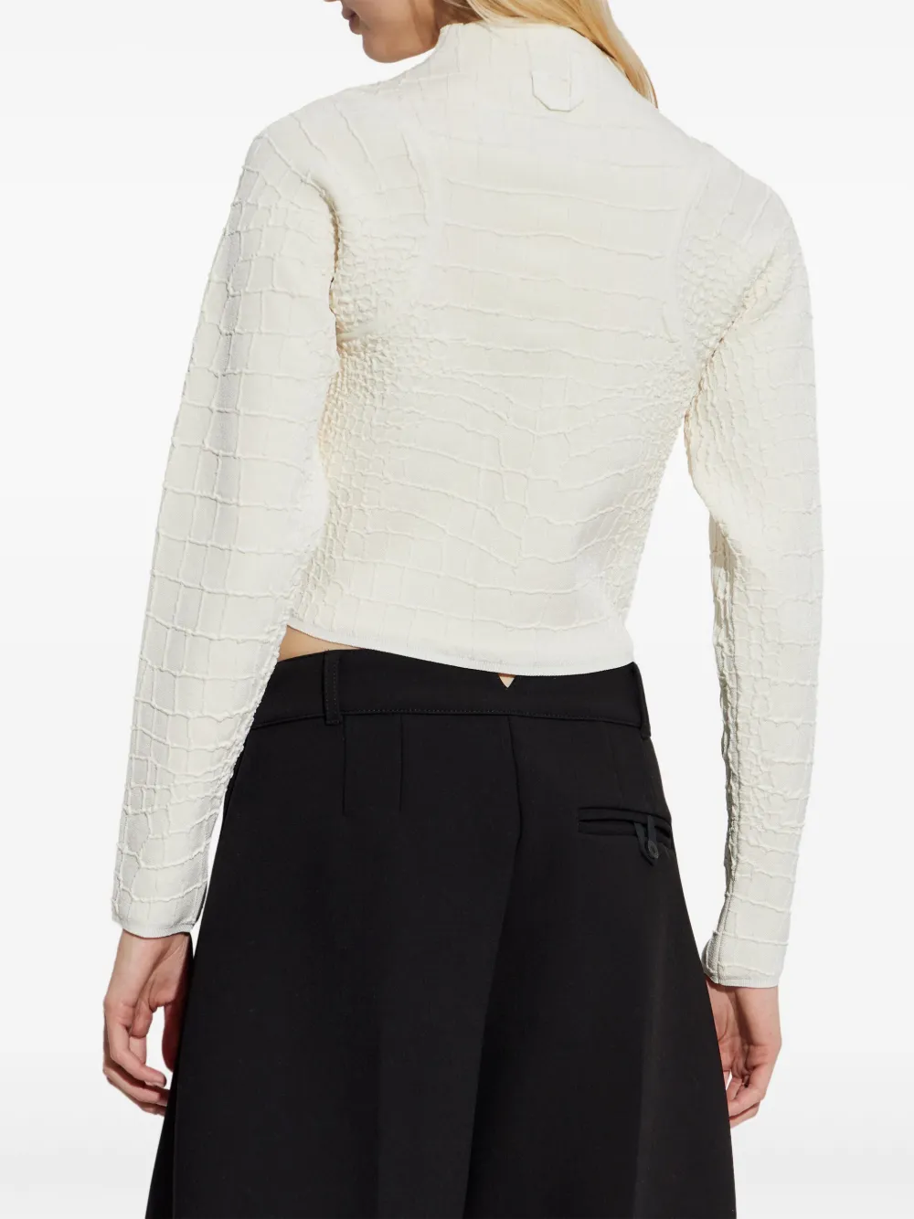 Jacquemus Womens Off-white The Scala Croc-embossed Woven-stretch Cardigan In White