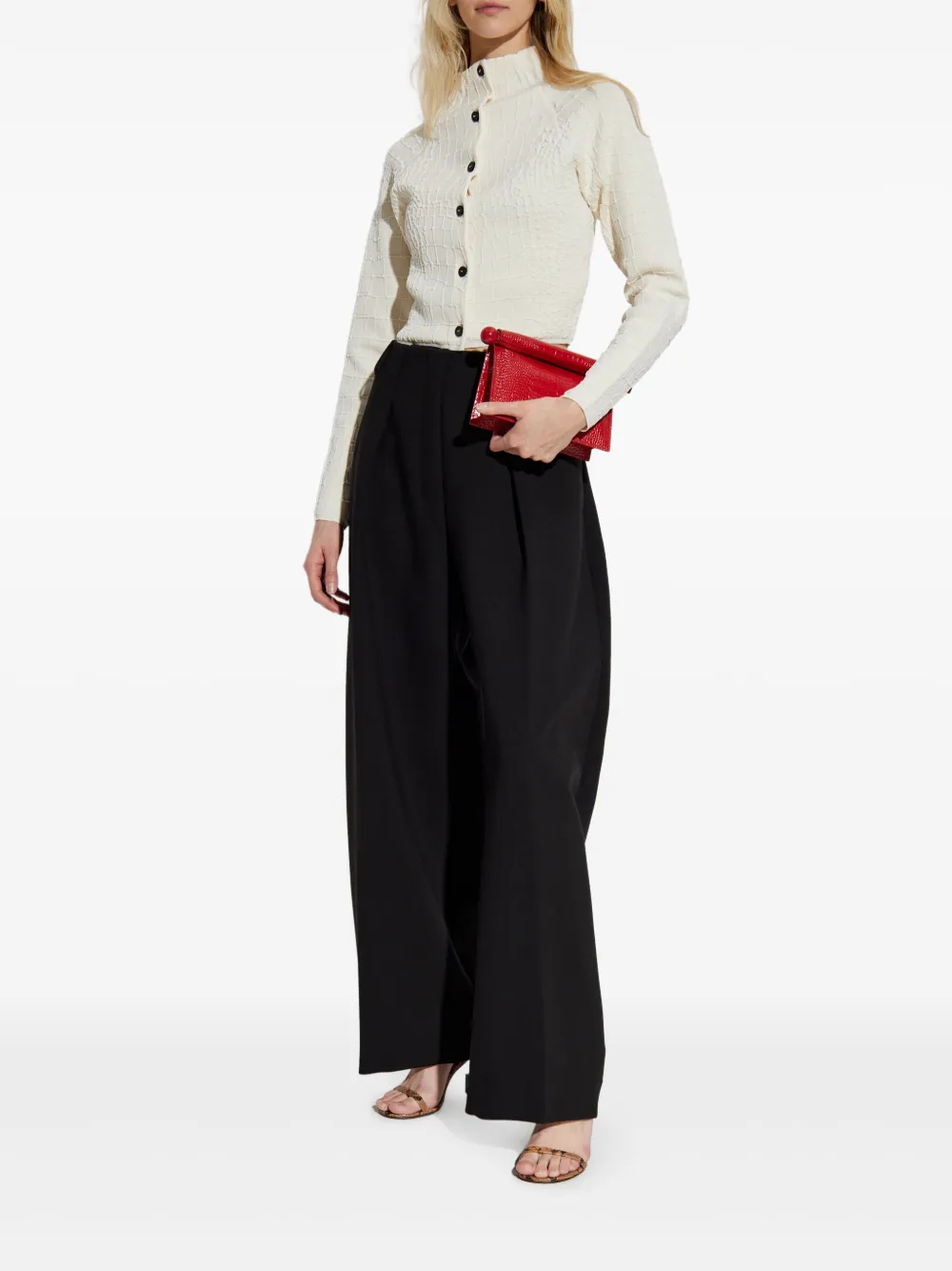 Jacquemus Womens Off-white The Scala Croc-embossed Woven-stretch Cardigan In White