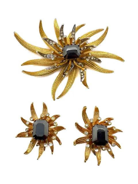 Jennifer Gibson Jewellery set de aretes Vintage Stylized Haematite Chrysanthemum