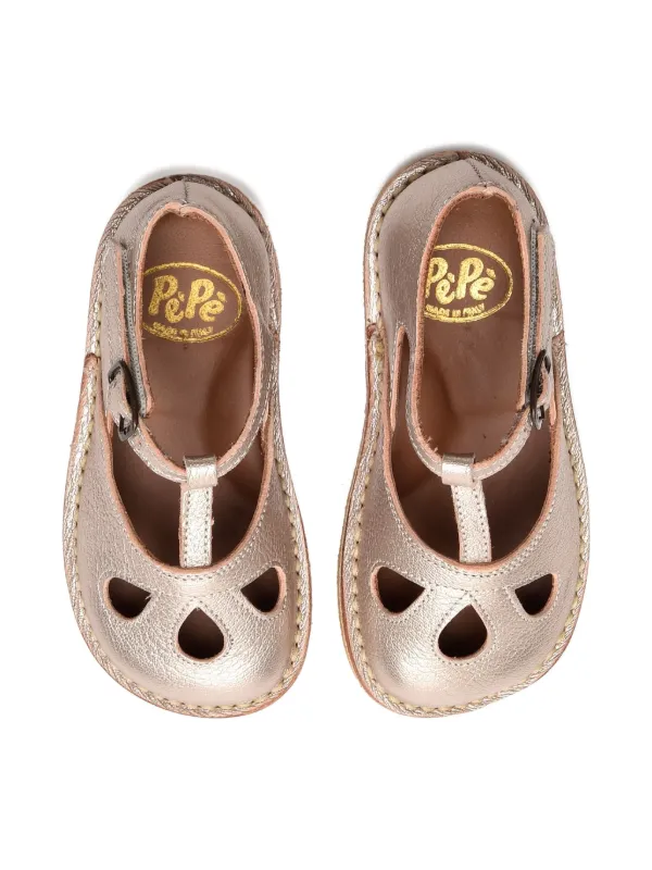 Pèpè Lucy Metallic Leather T-bar Sandals | Gold | FARFETCH