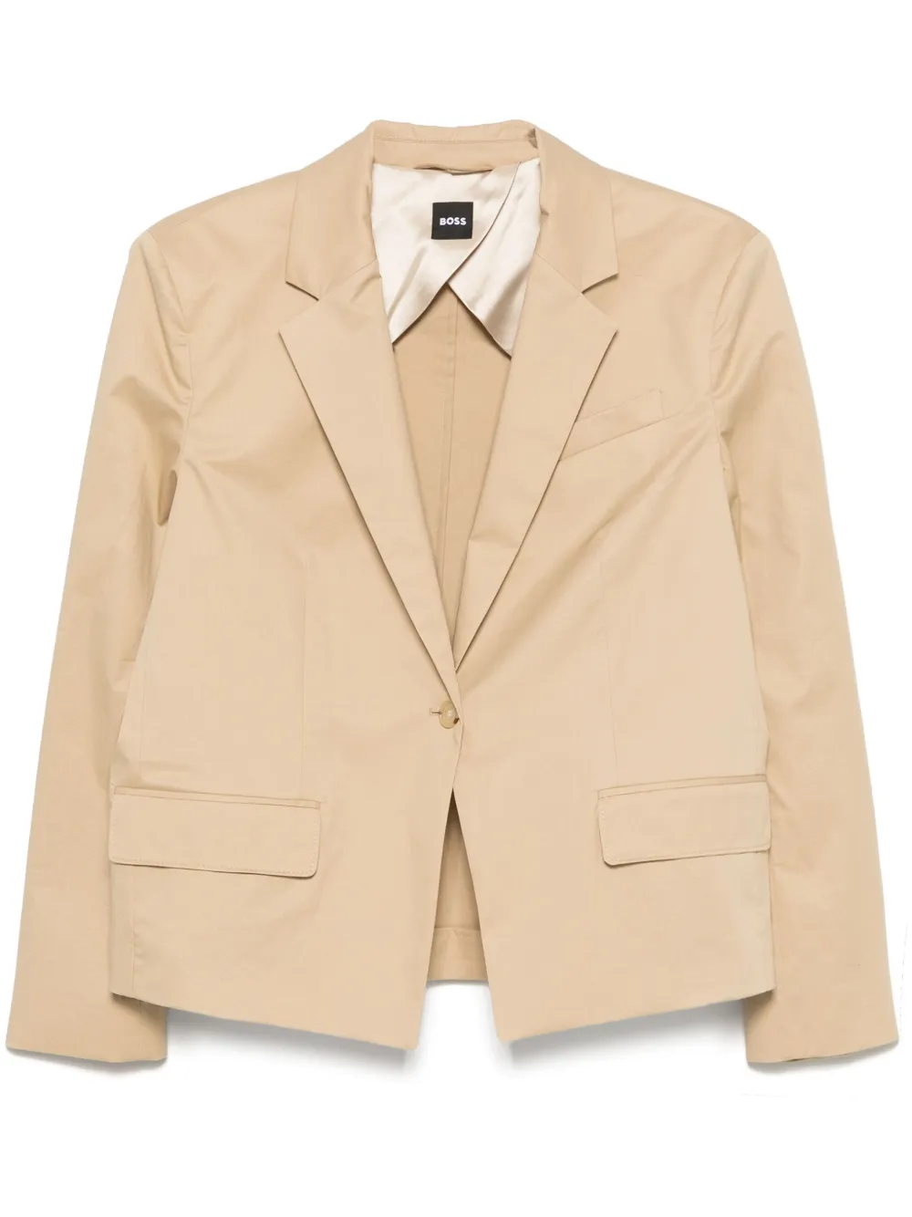 Hugo Boss Light Brown Cotton Blazer With Structured Shoulder Pads In Brown