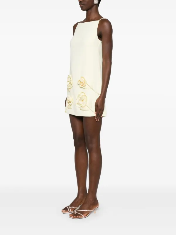 ワンピース SELF PORTRAIT MINI DRESS WITH FLORAL APPLIQUES Cream 3D Flower Satin Mini Dress – self-portrait-US