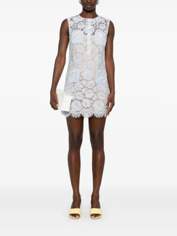 Self-Portrait Fine Lace Mini Dress - Blue
