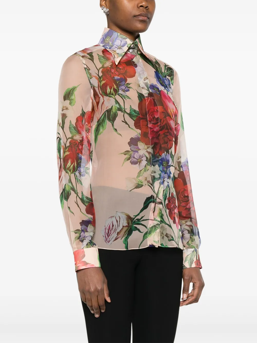 Shop Dolce & Gabbana Camellia-print Shirt In Rosa
