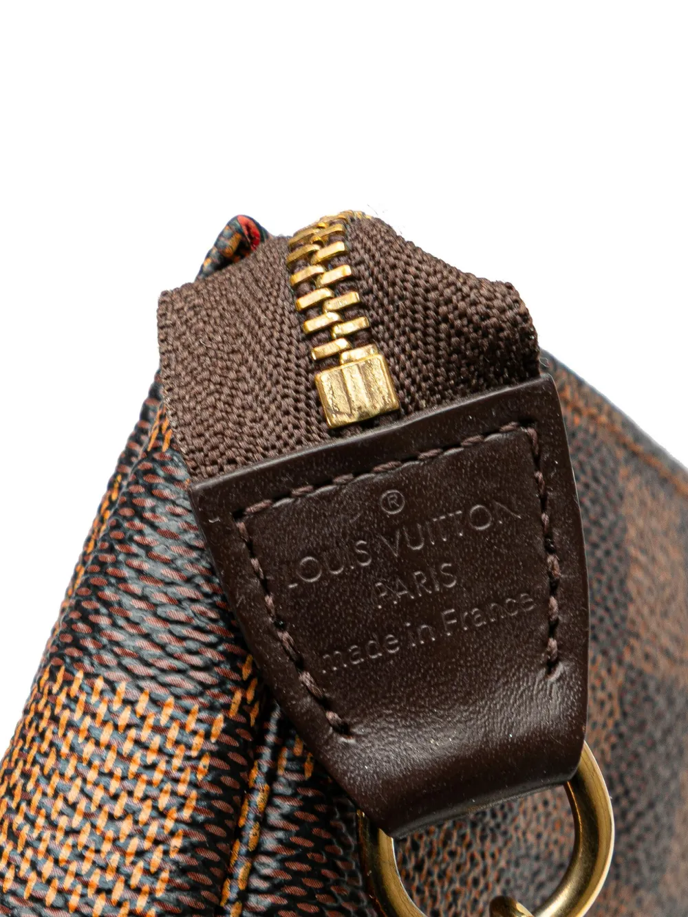 Pre-owned Louis Vuitton 2015 Damier Ebene Mini Pochette Accessoires Handbag In Brown