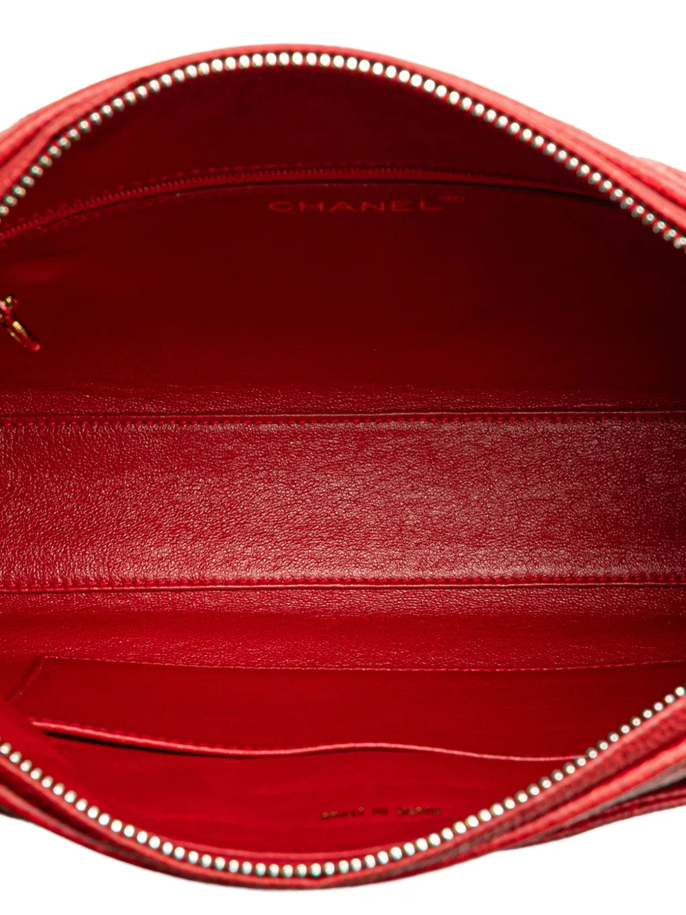 Pre-owned Chanel 1994-1996 Cc Quilted Caviar Chain Camera Bag Crossbody Bag In Red