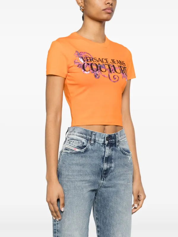 Womens Tshirt Orange Versace T Shirt Versace Jeans Couture Barocco