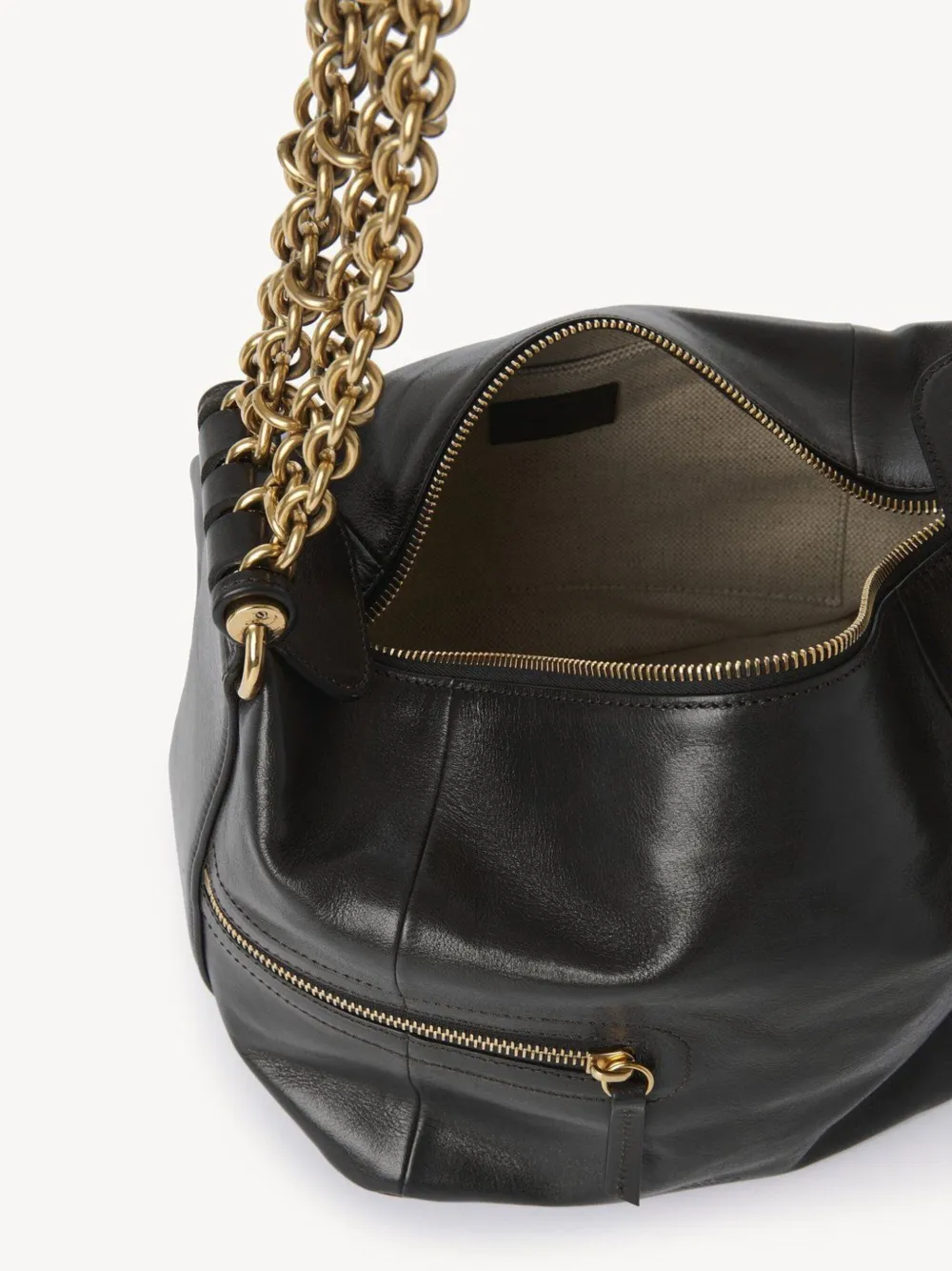 Chloé Sac Porté Épaule Camera Chain En Cuir Brillant Femme Noir Taille Onesize 100% Bubalus Bubalis, Farme In Black