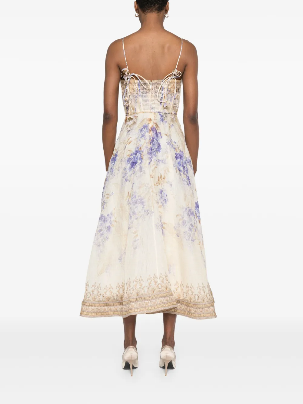 Shop Zimmermann Dawning Midi Dress In Neutrals