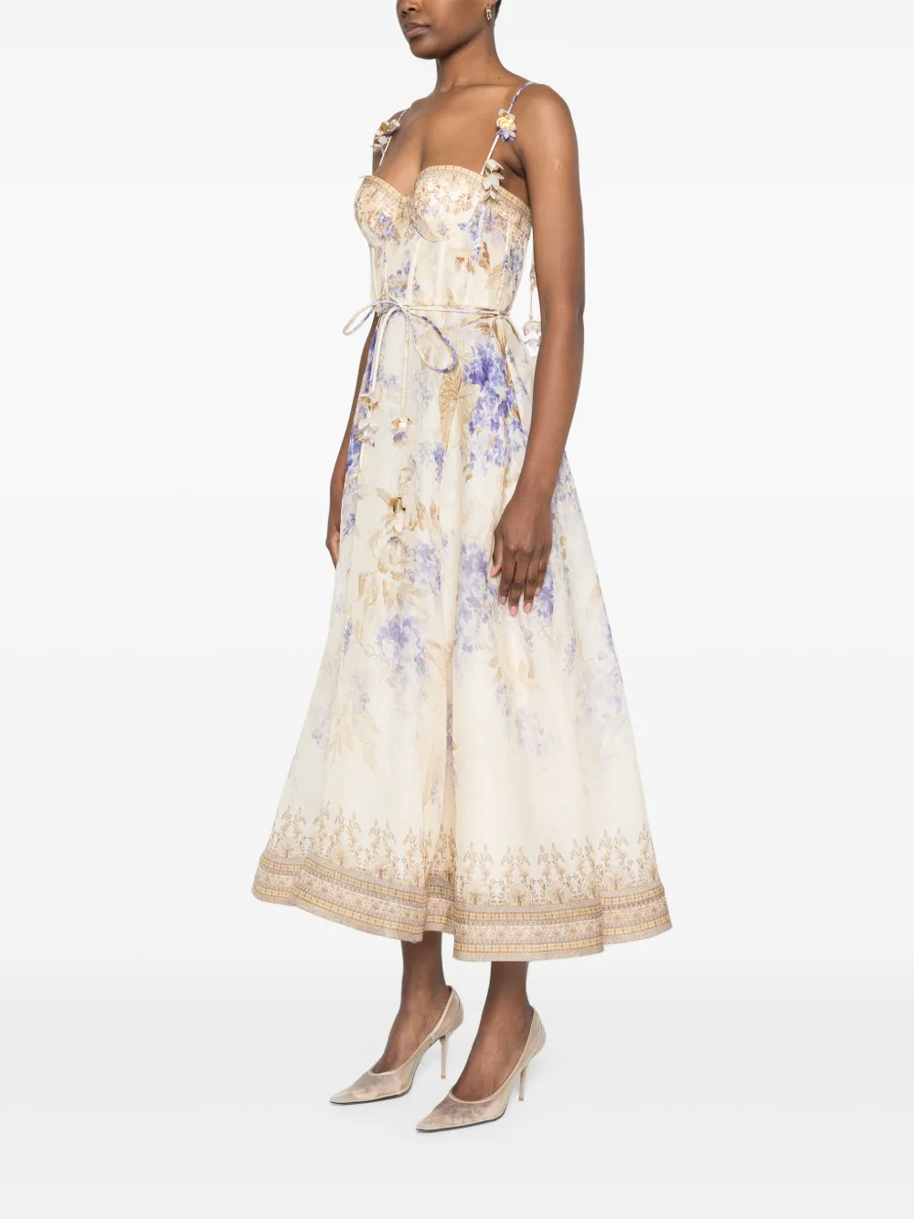 Shop Zimmermann Dawning Midi Dress In Neutrals