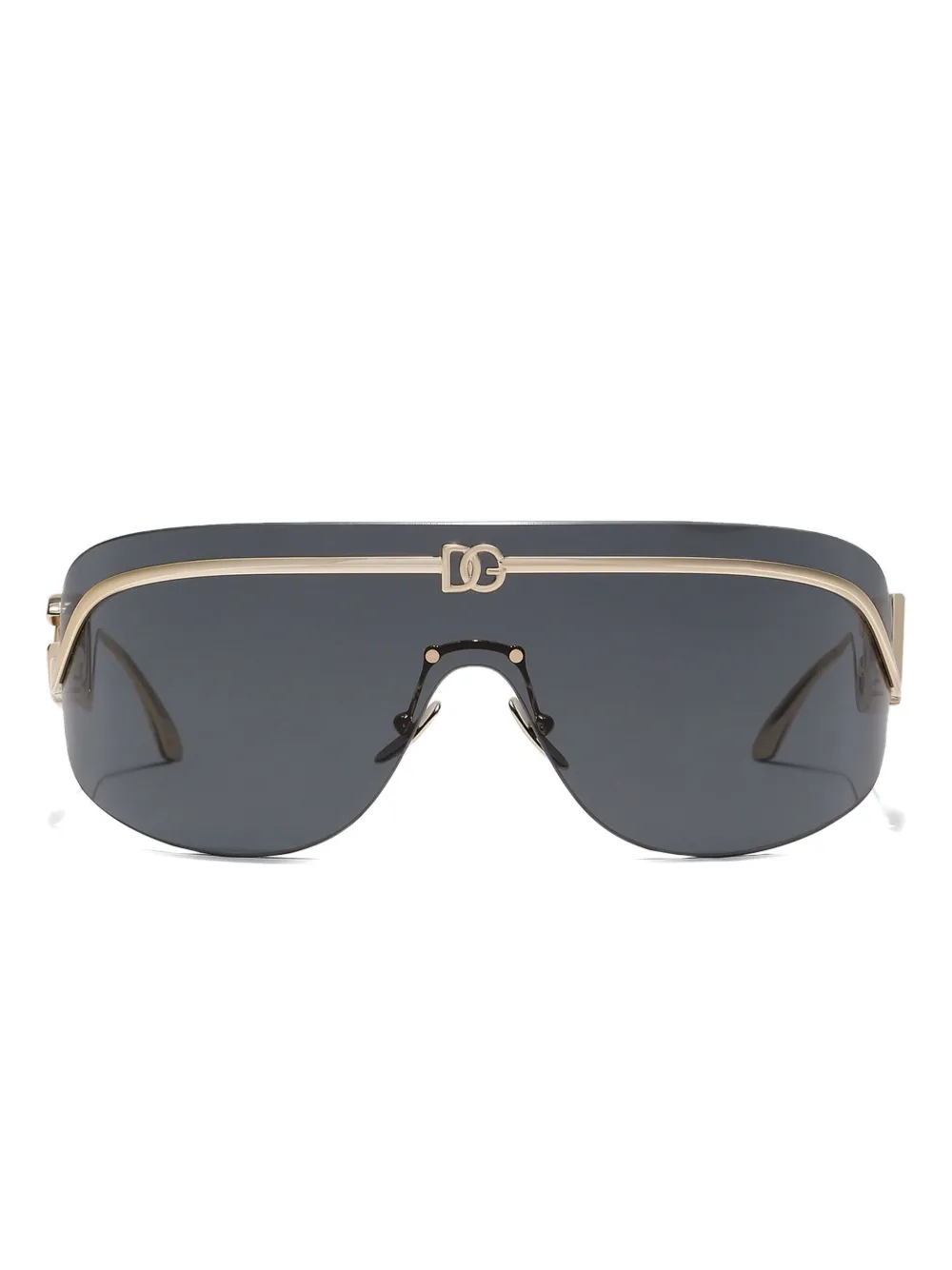 Dolce & Gabbana Logo-plaque Shield-frame Sunglasses In Gold