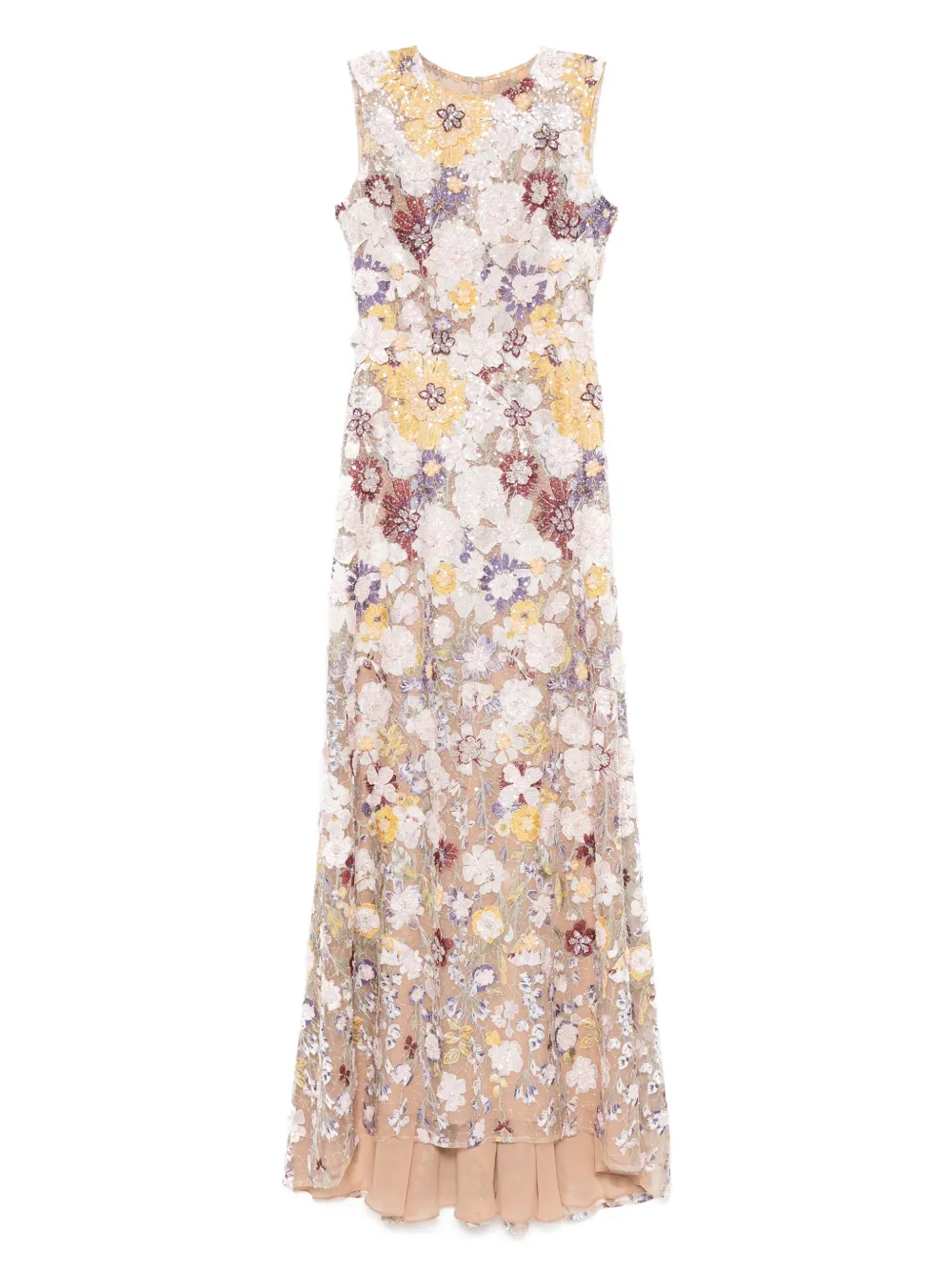 COSTARELLOS FLORAL-EMBROIDERED GOWN 