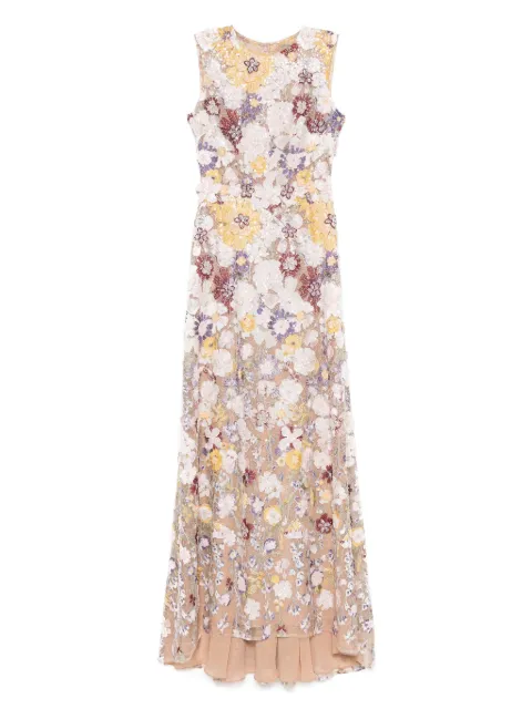 Costarellos floral-embroidered gown