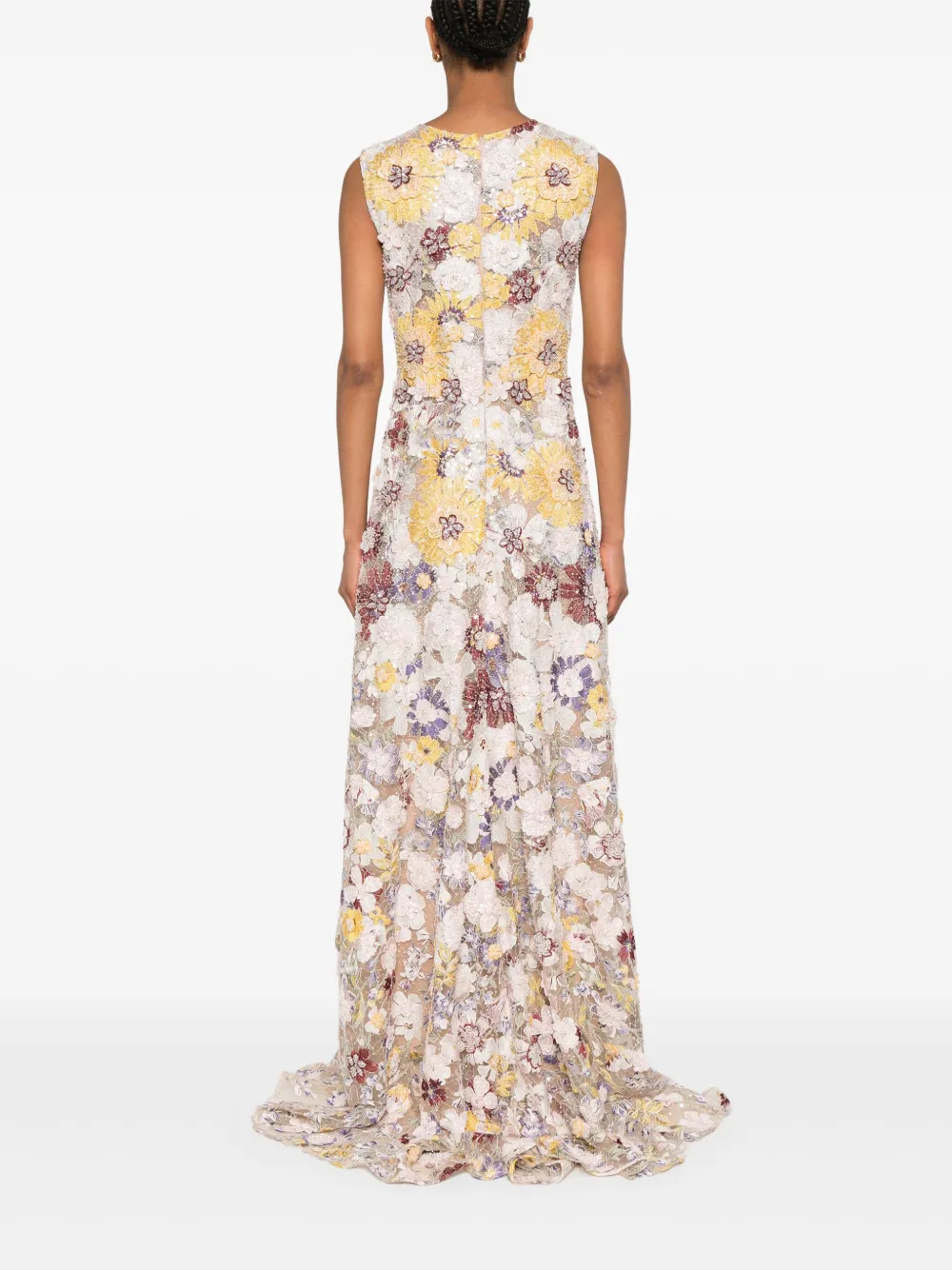 COSTARELLOS FLORAL-EMBROIDERED GOWN 