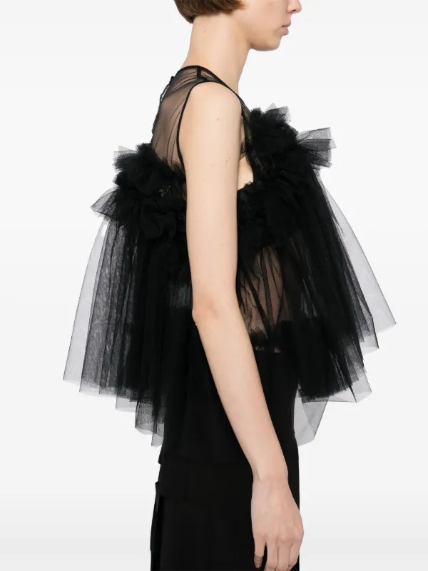 Noir Kei Ninomiya Tulle Ruffle Blouse | Black | FARFETCH