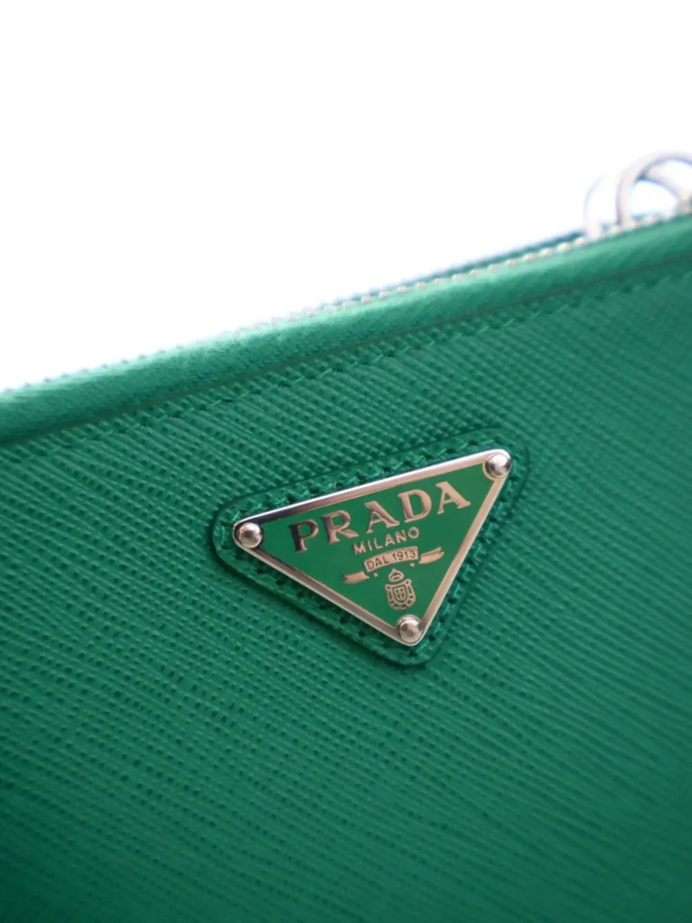Pre-owned Prada 2013-2024 Mini Saffiano Lux Double Triangle Satchel In Green