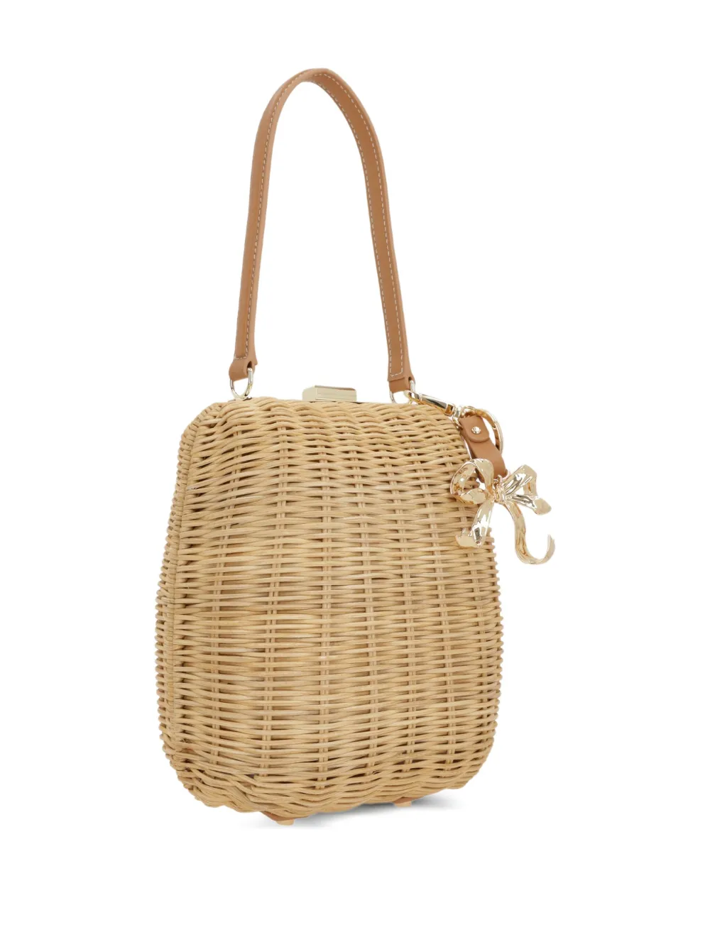 Shop Self-portrait Rattan Shoulder Bag In Neutrals