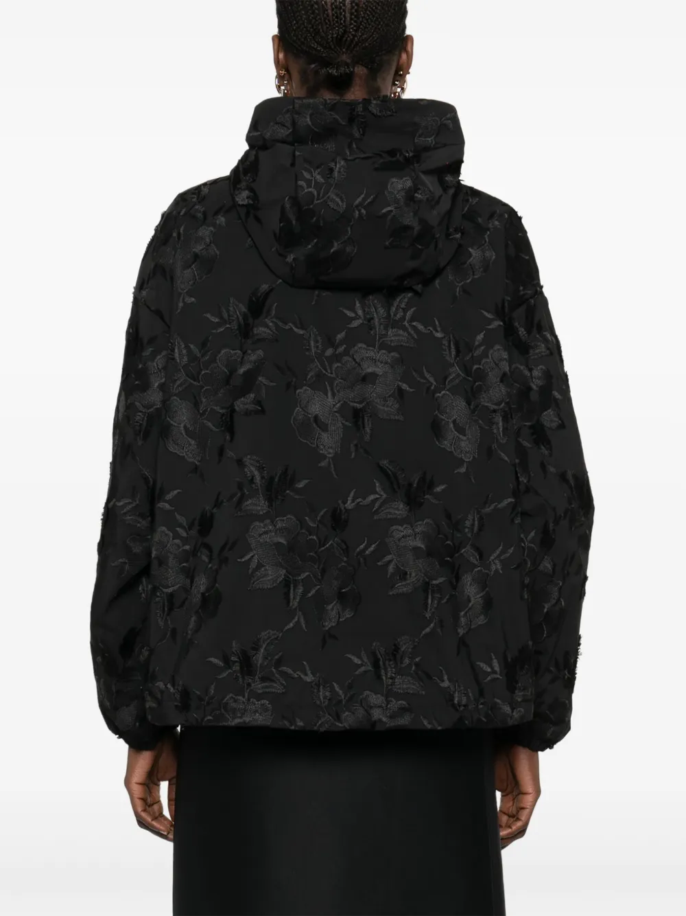 Moncler Jack met geborduurde bloemen Zwart