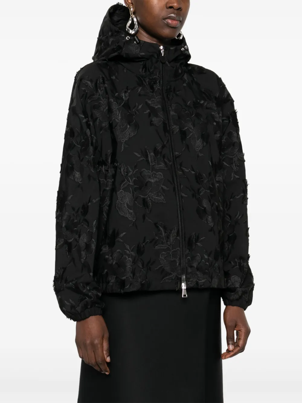Moncler Jack met geborduurde bloemen Zwart