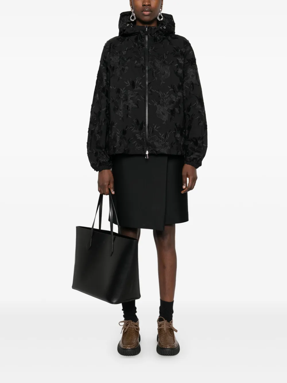 Moncler Jack met geborduurde bloemen Zwart