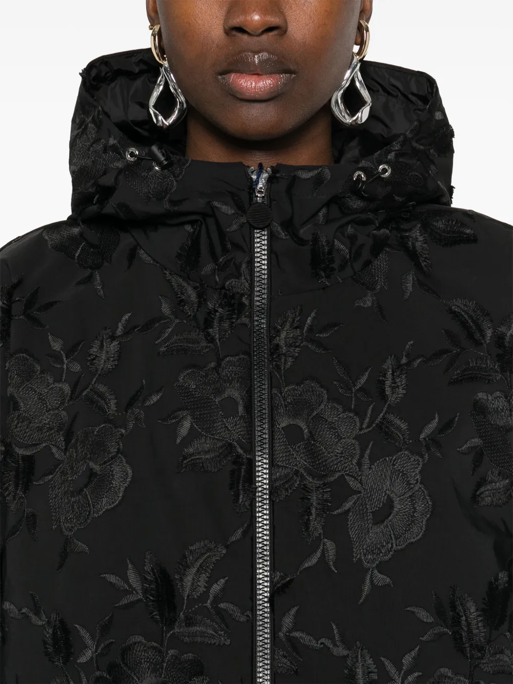 Moncler Jack met geborduurde bloemen Zwart