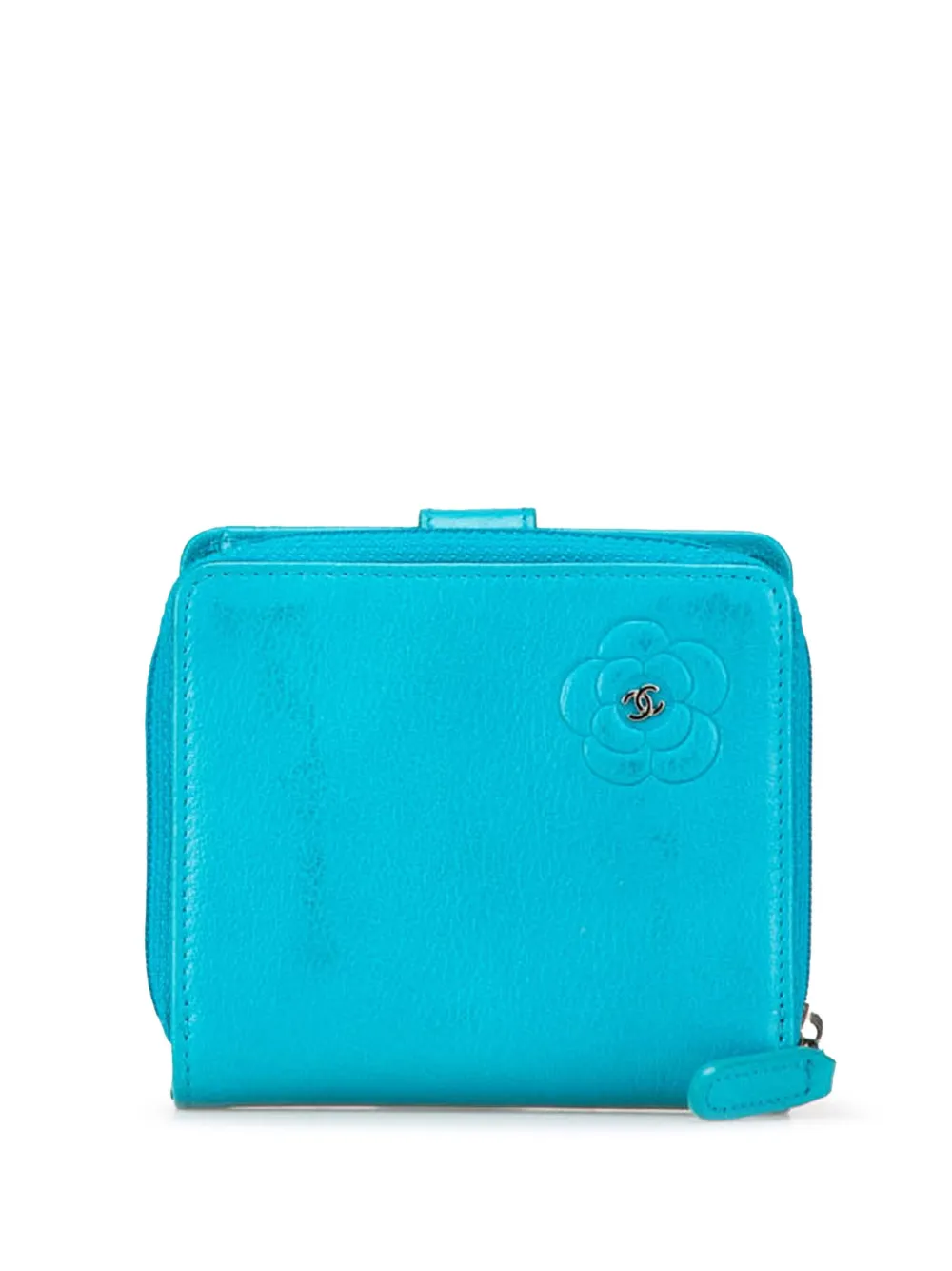 CHANEL Pre-Owned 2008-2009 CC Camellia Calfskin Zip Around Wallet small wallets | Blue | Image 1