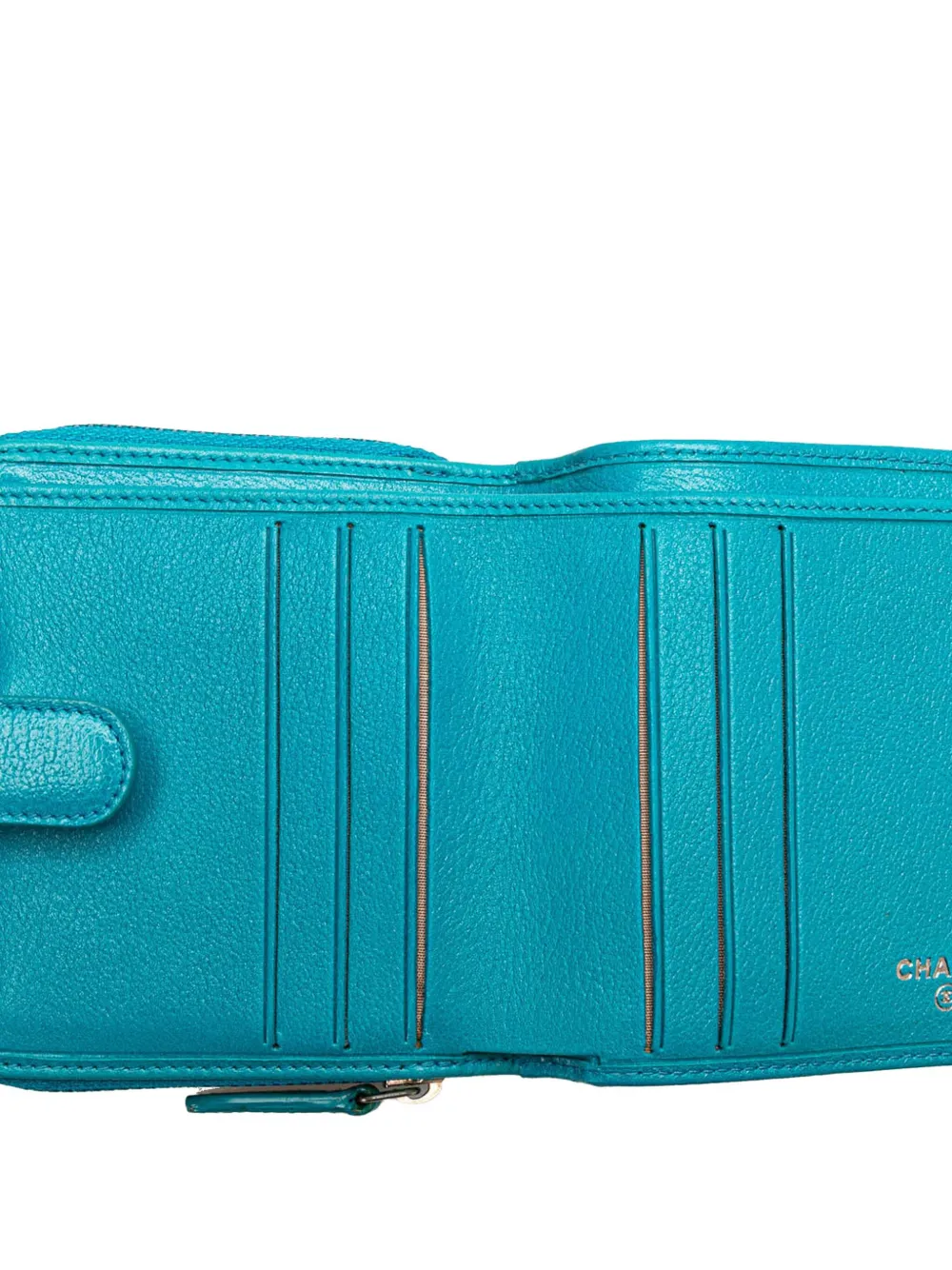 Pre-owned Chanel 2008-2009 Cc Camellia Calfskin Zip Around Wallet Small Wallets In Blue