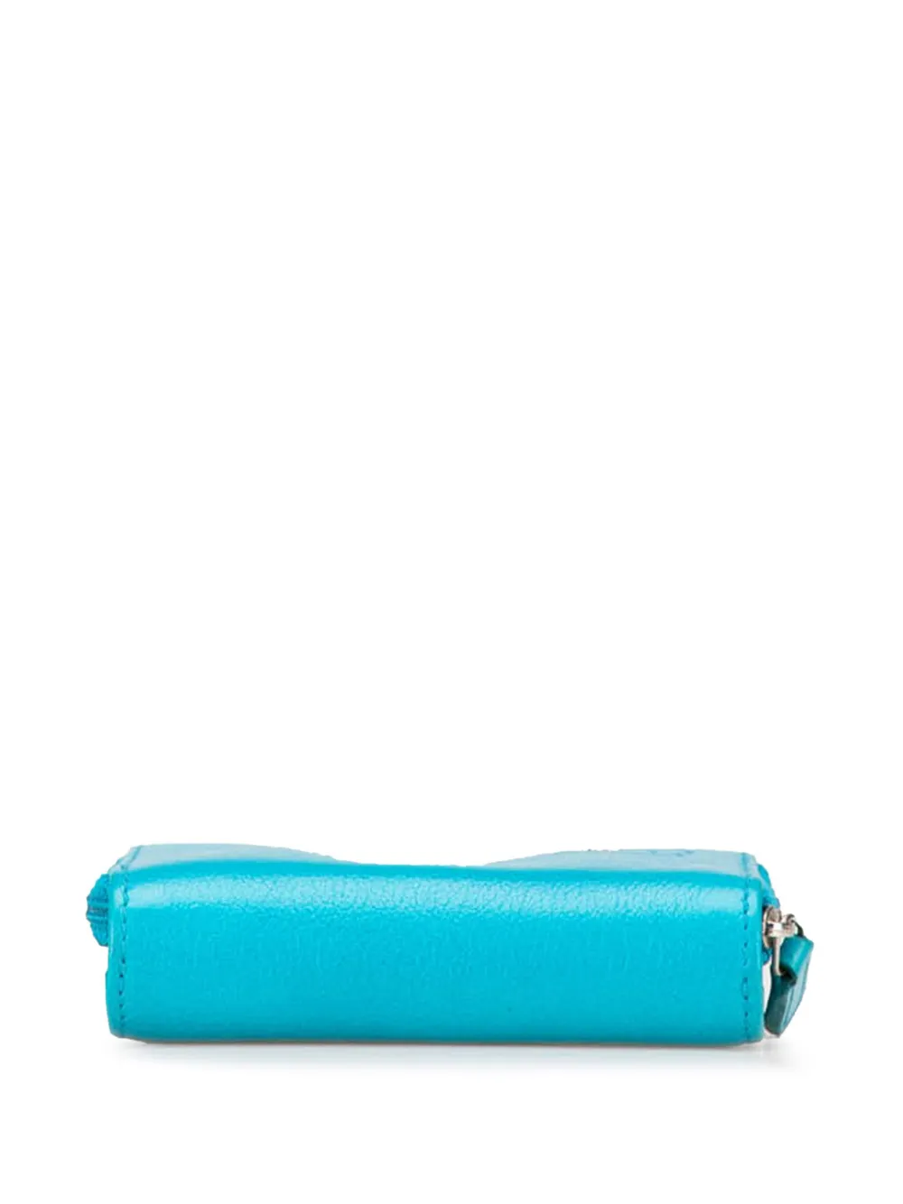 Pre-owned Chanel 2008-2009 Cc Camellia Calfskin Zip Around Wallet Small Wallets In Blue