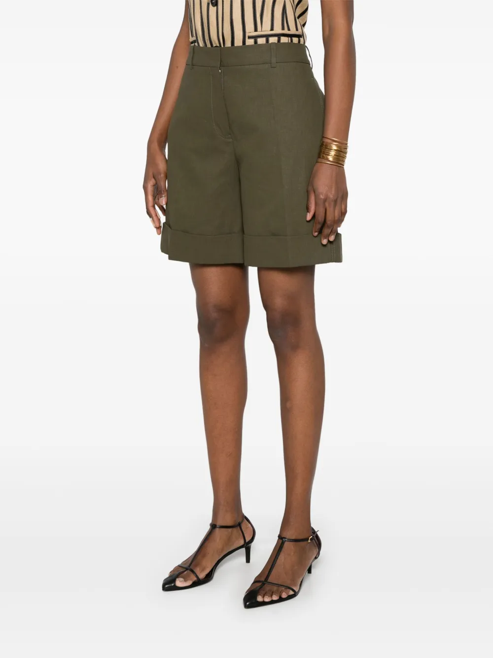 Shop Jil Sander Linen Shorts In Green