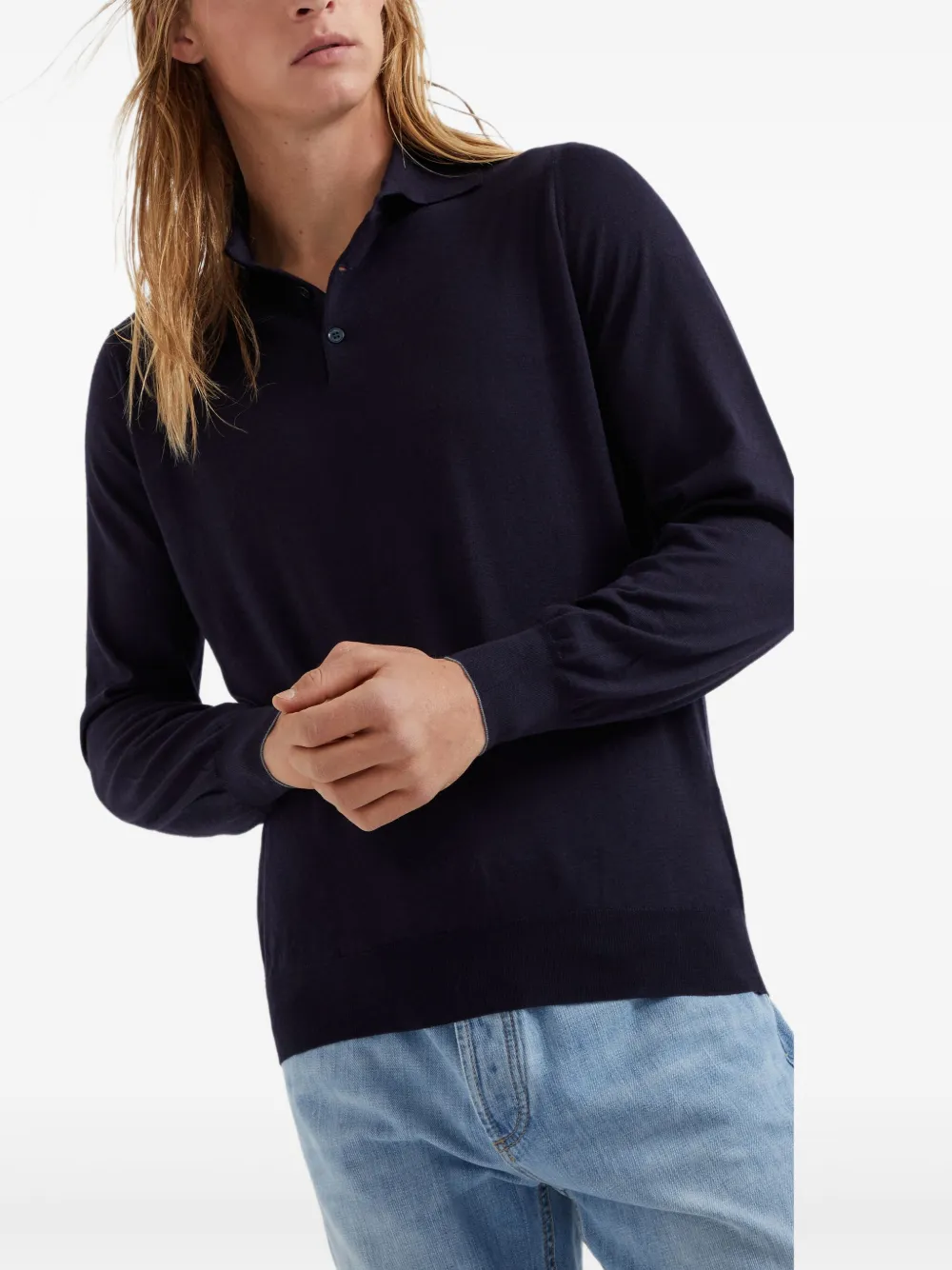 Brunello Cucinelli Poloshirt met lange mouwen Blauw