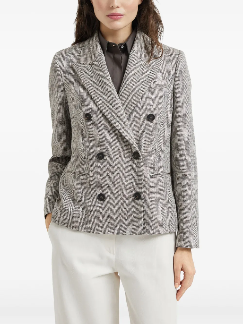 Brunello Cucinelli Blazer met dubbele rij knopen Bruin