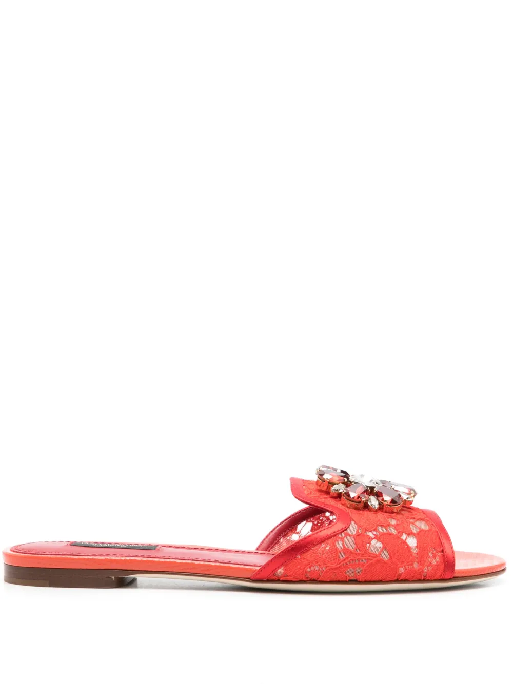 Dolce & Gabbana brooch-detail lace slides Red