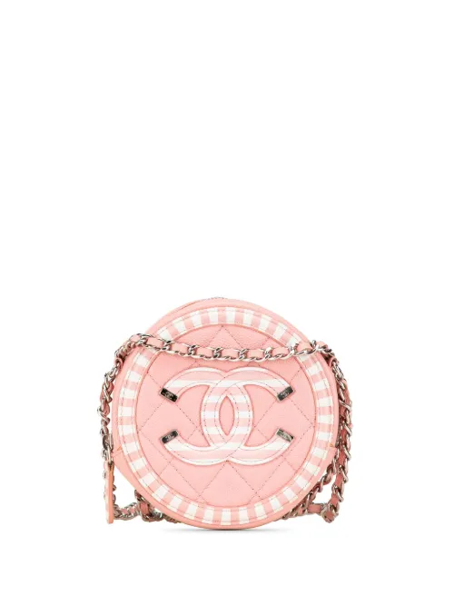 Sac à bandoulière CC Filigree Round en cuir Caviar à rayures (2019) - CHANEL Pre-Owned - Modalova