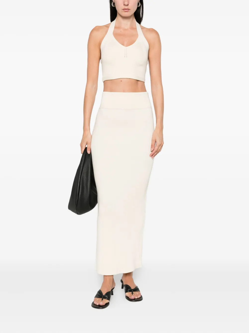 WARDROBE.NYC Katoenen high-waist rok Beige