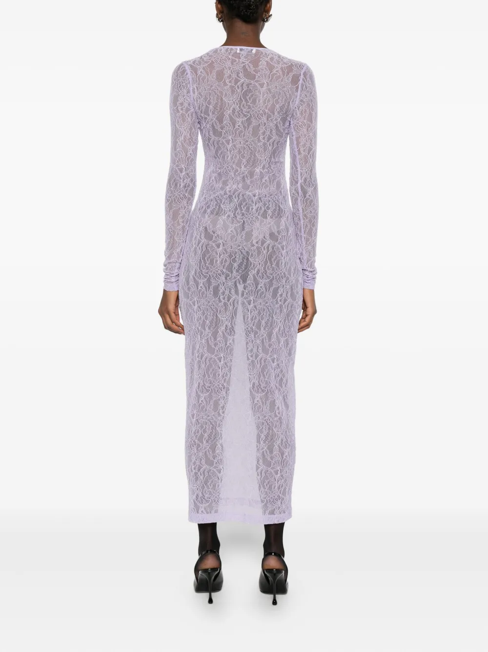 Wardrobe.nyc Lace Long-sleeve Midi Dress In Purple