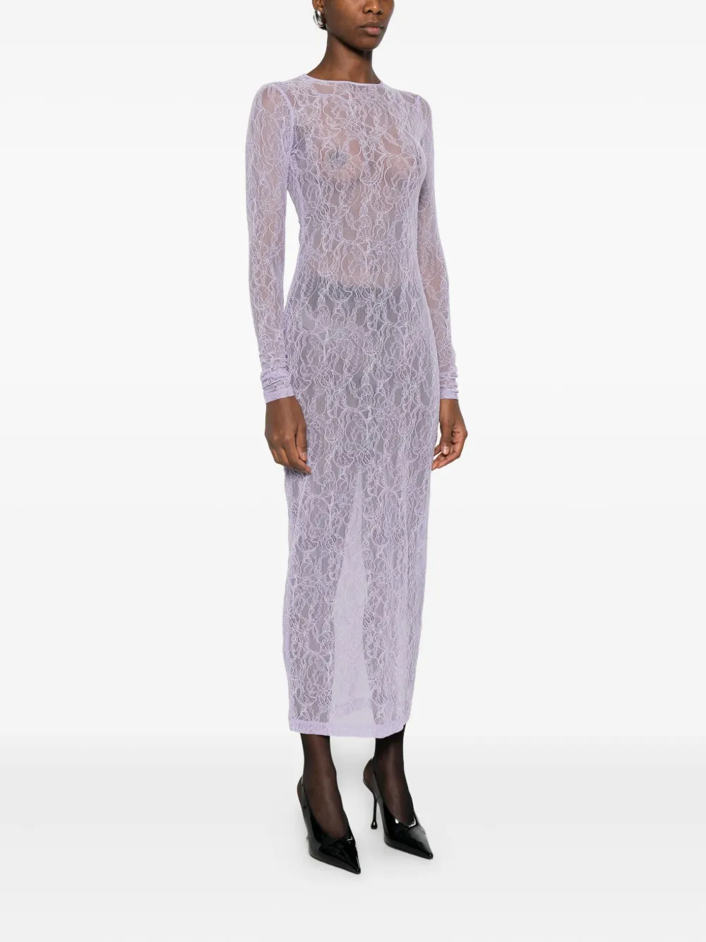 Wardrobe.nyc Lace Long-sleeve Midi Dress In Purple